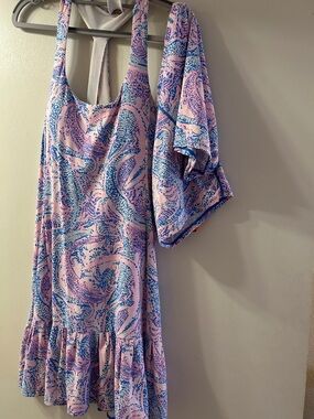 Lilly Pulitzer Luxletic Pink & Light Blue Paisley Ruffle Tennis Dress